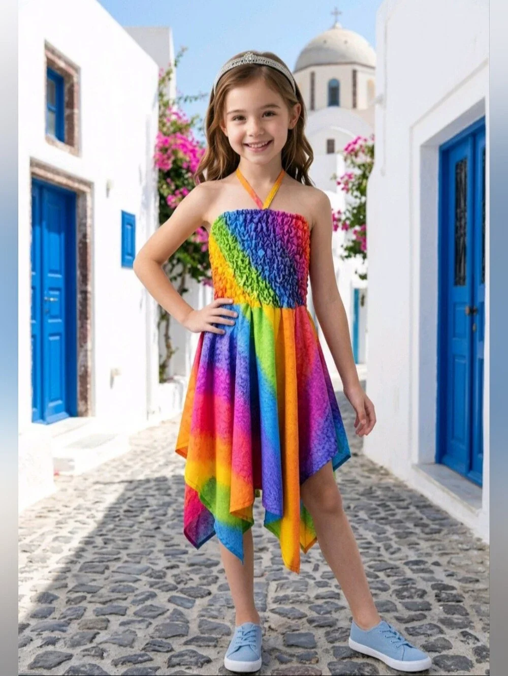 🌈🧚‍♀RIMA DISNEY SET Rainbow Pixiecore Halter Dress Backpack Necklace 6-10 Yrs